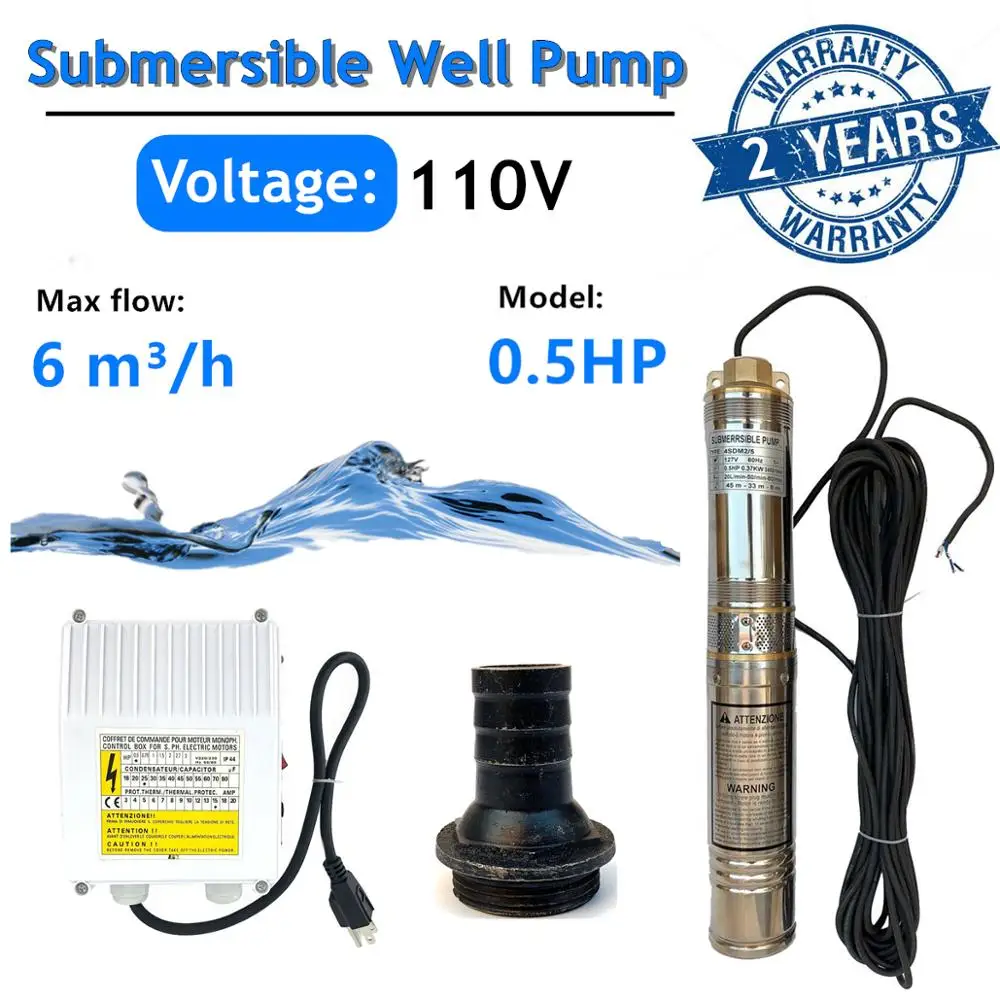 

Deep Well Submersible Solar Water Pump 0.5HP4"138FT 22GPM 110V Bore Hole Deep Well Pump W/Control Box Screw Submersible US