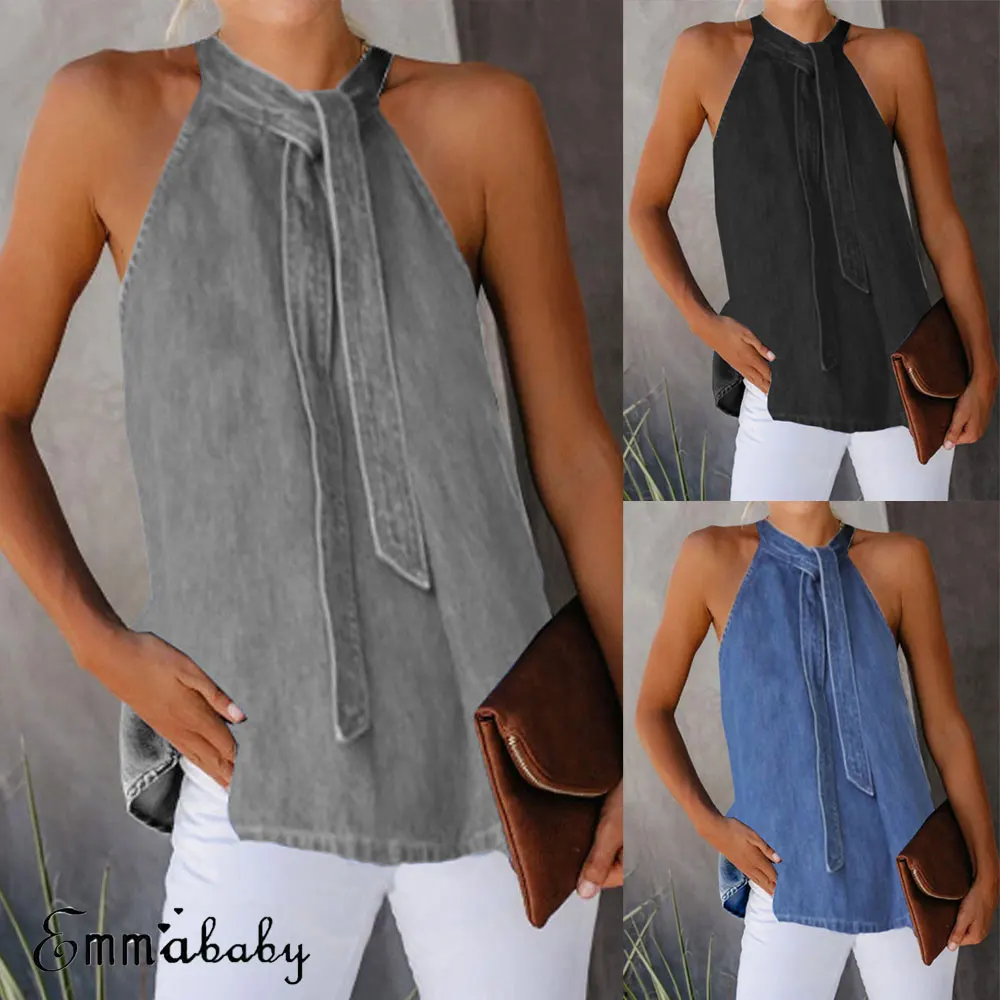 Boho женские летние повседневные бандажные топы без рукавов, майка, Сексуальная Холтер с открытыми плечами, облегающая укороченная футболка, короткая футболка