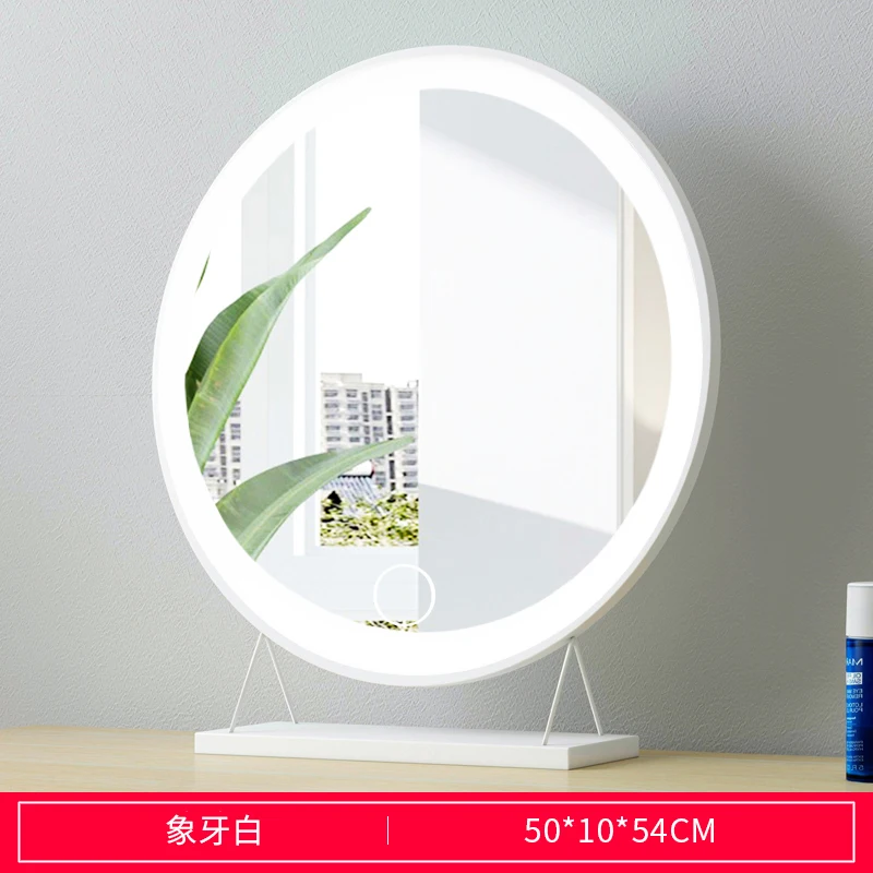 White-Light-50X50 Зеркало для макияжа, светодиодный светильник, настольное косметическое зеркало в скандинавском стиле, большое туалетное зеркало, настольная подставка, настенные зеркала для ванной комнаты - Цвет: White-Light-50X50