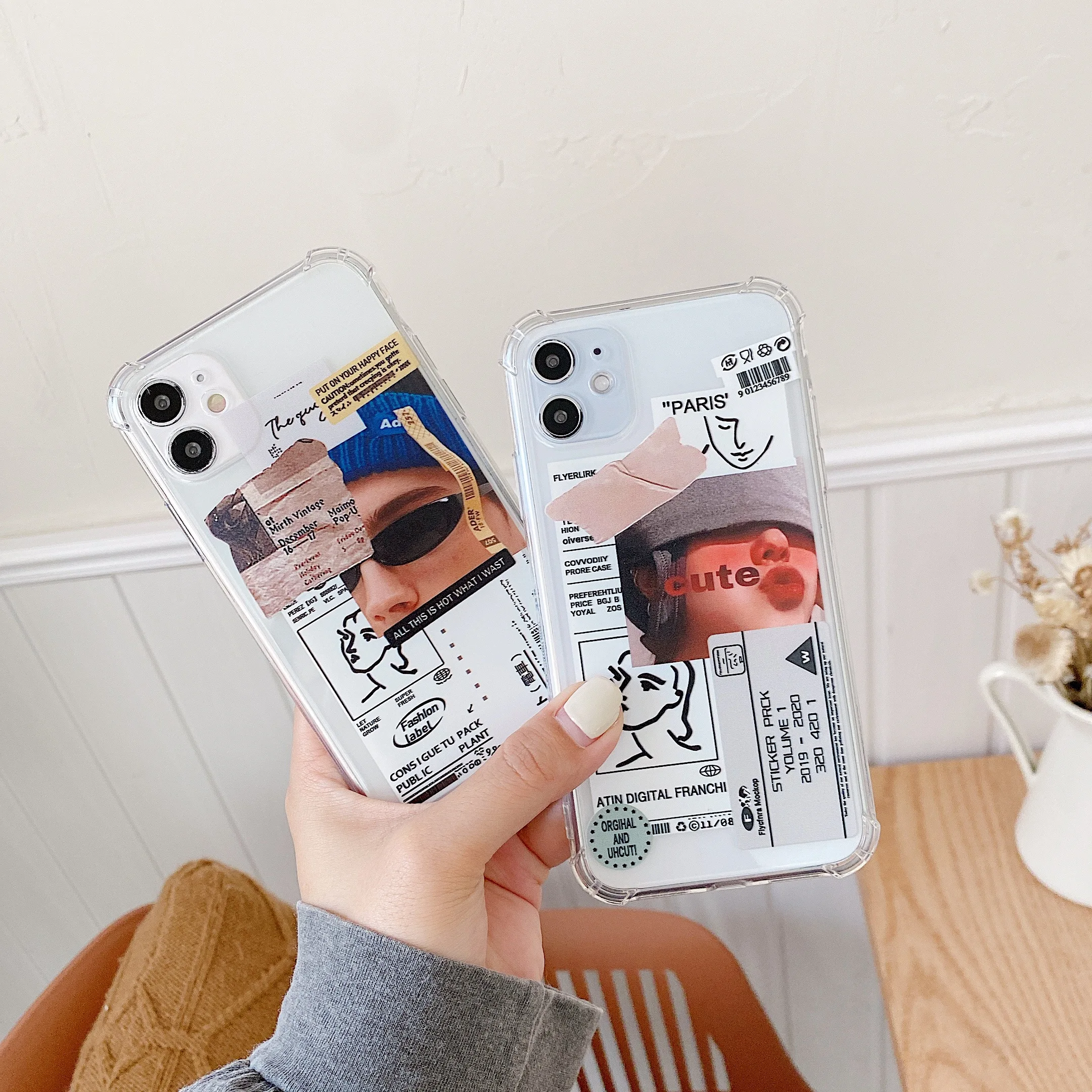 

Funny Fashion Art Couple Clear Case For iPhone 12 Mini 11 Pro XS MAX XR X 7 8 6 6S Plus SE 2020 Letter Label Soft Phone Cover