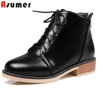 

ASUMER 2020 new arrival ankle boots women round toe lace up low heels casual shoes comfortable simple autumn winter boots woman