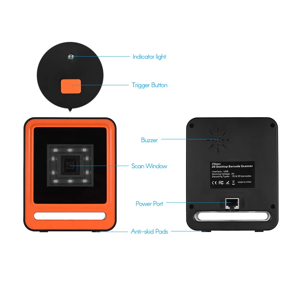 Aibecy Hands-free USB проводной 1D 2D QR сканер баркодера Настольный многонаправленный считыватель штрих-кодов для супермаркет, розничная торговля