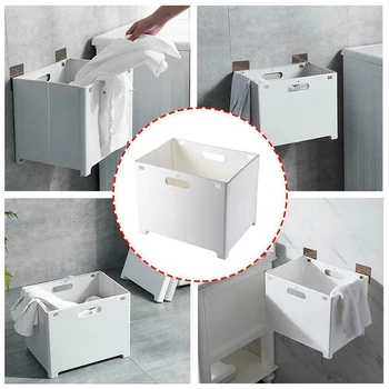 

Storage Basket Bathroom Wall Punch-free Folding Hanging Toys Laundry Free Punching Laundry Clothes Storage Basket Bag Organizer