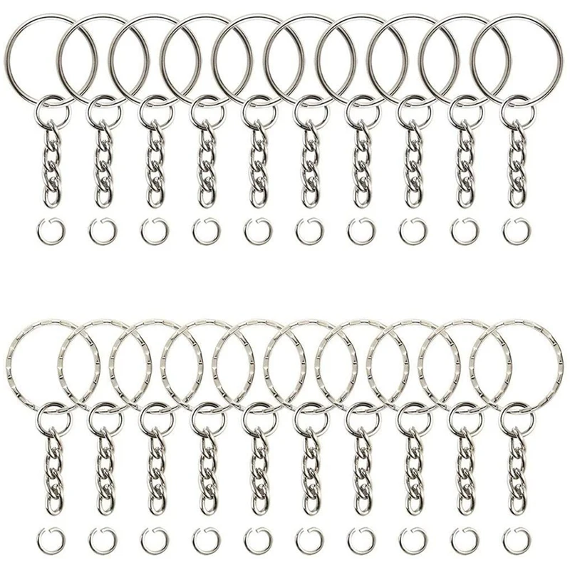 Split Key Ring with Chain 25mm Open Jump Ring and Connector Keychain