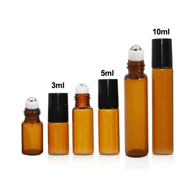 

5/10Pcs 3ml/5ml/10ml Roller Ball Bottle Refillable Glass Bottle Steel Roller Ball Perfume Essential Oil Brown Mini Roller Bottle