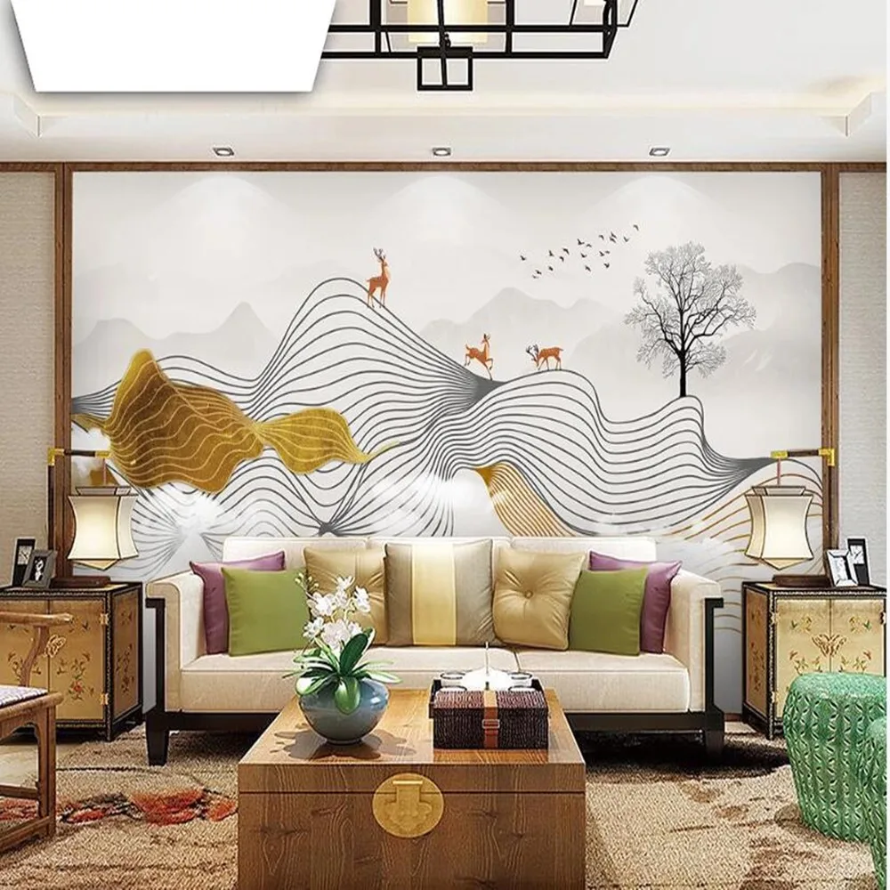 

milofi custom Nordic abstract ink lines landscape artistic mood elk large TV background wallpaper mural