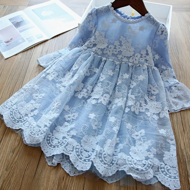Winter Autumn Girl Lace Embroidery Long Sleeve Dress Children Wedding Birthday Party Vestidos Kids Holiday Casual Wear Clothing 2