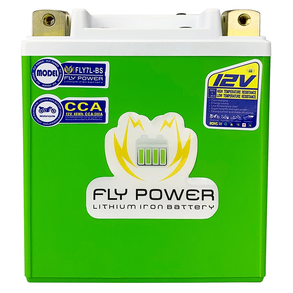 Motorcycle Lithium Phosphate Battery 12V FLY7L-BS YTX7L-BS 48Wh CCA 260A