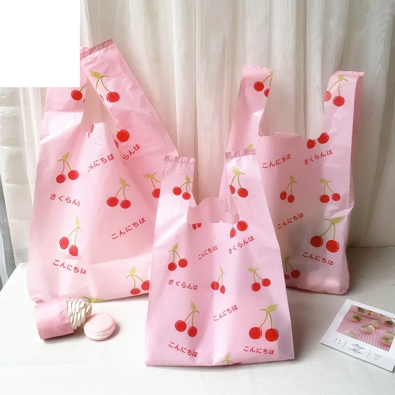 Cartoon Padrão Plastic Vest Bag BeverageTakeaway Pacote Pequena Bebida Shopping Pouch