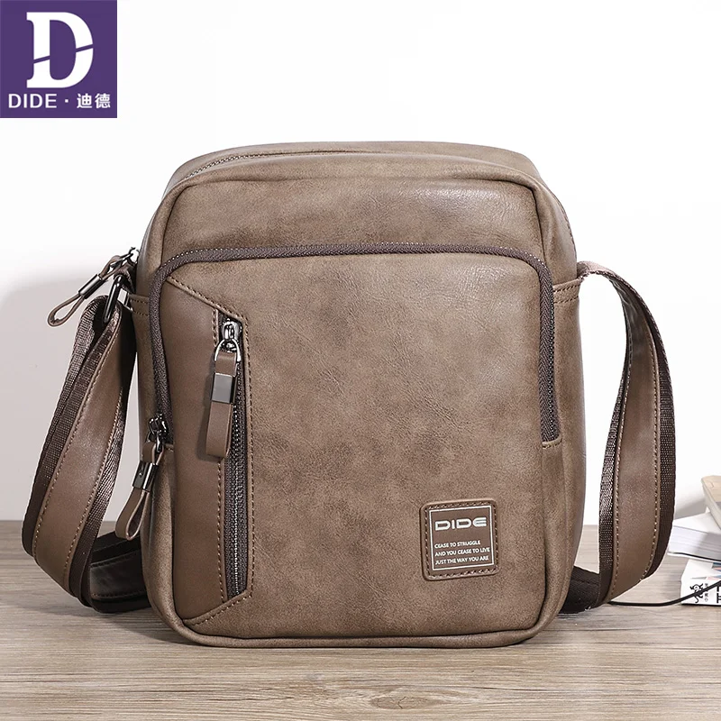 

DIDE Small Mens Messenger Bag Waterproof Leather Vintage Male Crossbody Bag With Mobile Phone Pouch