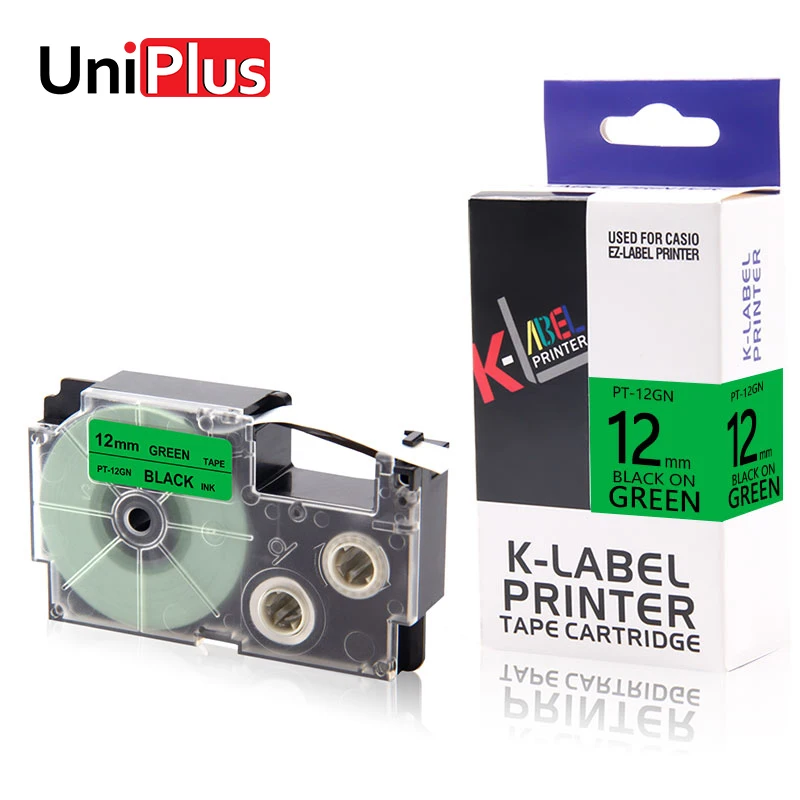 UniPlus XR-12GN XR 12GN Sticker Compatible CASIO EZ Label Printer PT12GN Black on Green 12mm Label Tapes KL-H30 KL-560 E20 - AliExpress