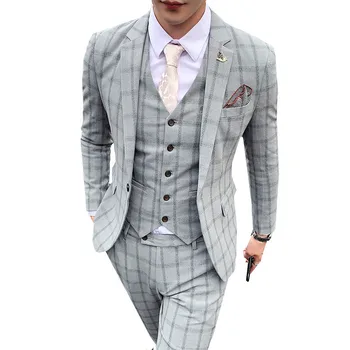 

British style Classic striped Mens suit slim fit ashion Boutique Blazer groom wedding suit 3pcs sets ( Jacket + Vest + Pants )