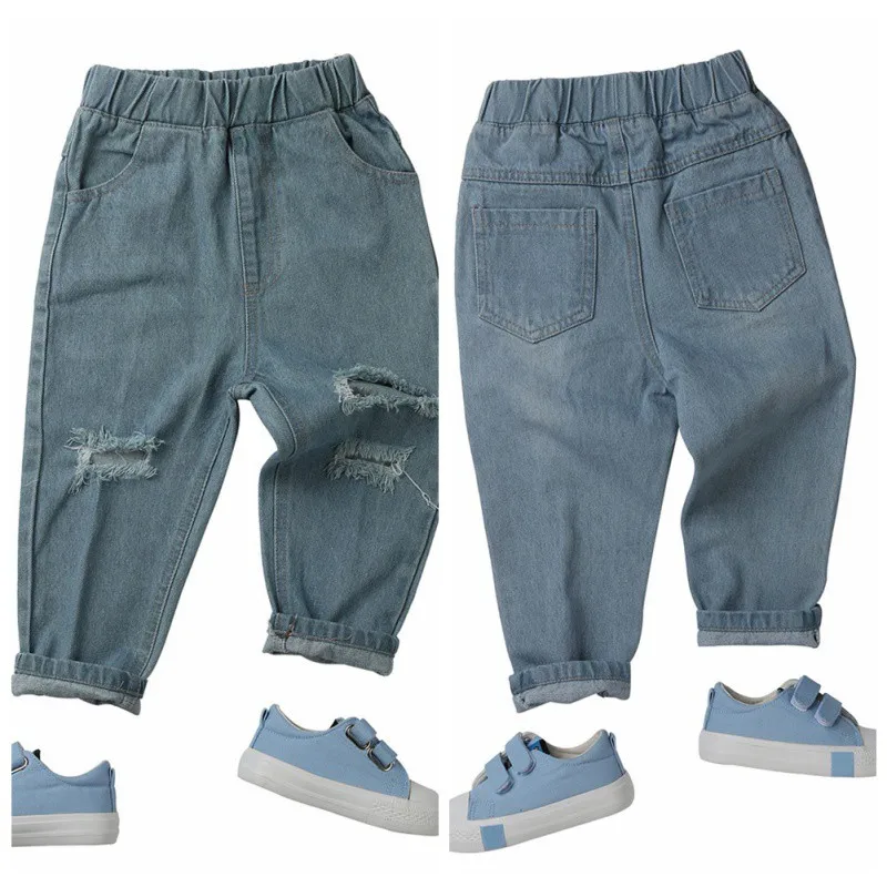 Штаны для малышей, От 1 до 7 лет, весенние повседневные модные рваные джинсы для малышей, детские штаны, детские джинсовые штаны