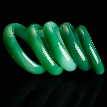 

Zheru Jewelry Natural Agate Chalcedony Green 54-64mm Bangle Elegant Princess Jewelry Best Gift