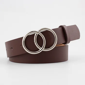 

2020 New Designer Women's Double Round Circle Buckle Belt Waistbelt Female Wide Black White Pink Leather Belts for Womans Jeans