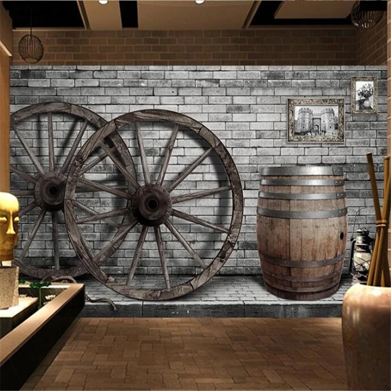 Beibehang-Customized-large-murals-fashion-home-decoration-retro-nostalgic-wheel-wooden-wheel-bar-background-wallpaper (1)