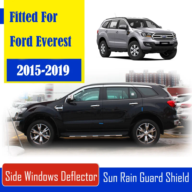 

1 Set Chrome Side Vent Sun Shade Window Visors Rain Guard Deflectors For Ford Everest 2015-2019