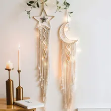 

Moon Star Macrame Dream Catcher Wall Hanging Boho Room Decor Kids Girls Home Decoration With Led Light Gifts Dropshipping