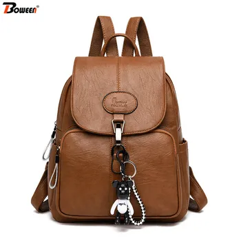 

Vintage Ladies Backpack Pu Leather Women Backpack Female Black Brown Retro Soft Bagpack for Teenage Girl Schoolbag Small Quality
