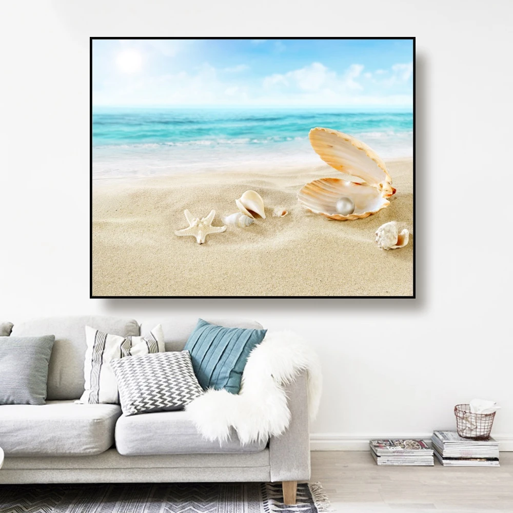 Canvas Art Painting Ocean waves Beach shell conch starfish Art Poster Picture Wall Decor Modern Home Decoration For Living room Canvas Art Painting Ocean waves Beach shell conch starfish Art Poster Picture Wall Decor Modern Home Decoration For Living room