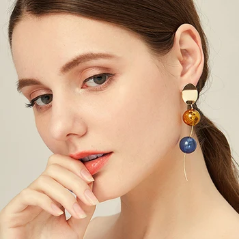 

Contrast Color Bubbles Long Dangle Earrings For Women 2020 Charming Original Asymmetric Glass Ball Korean Drop Earrings