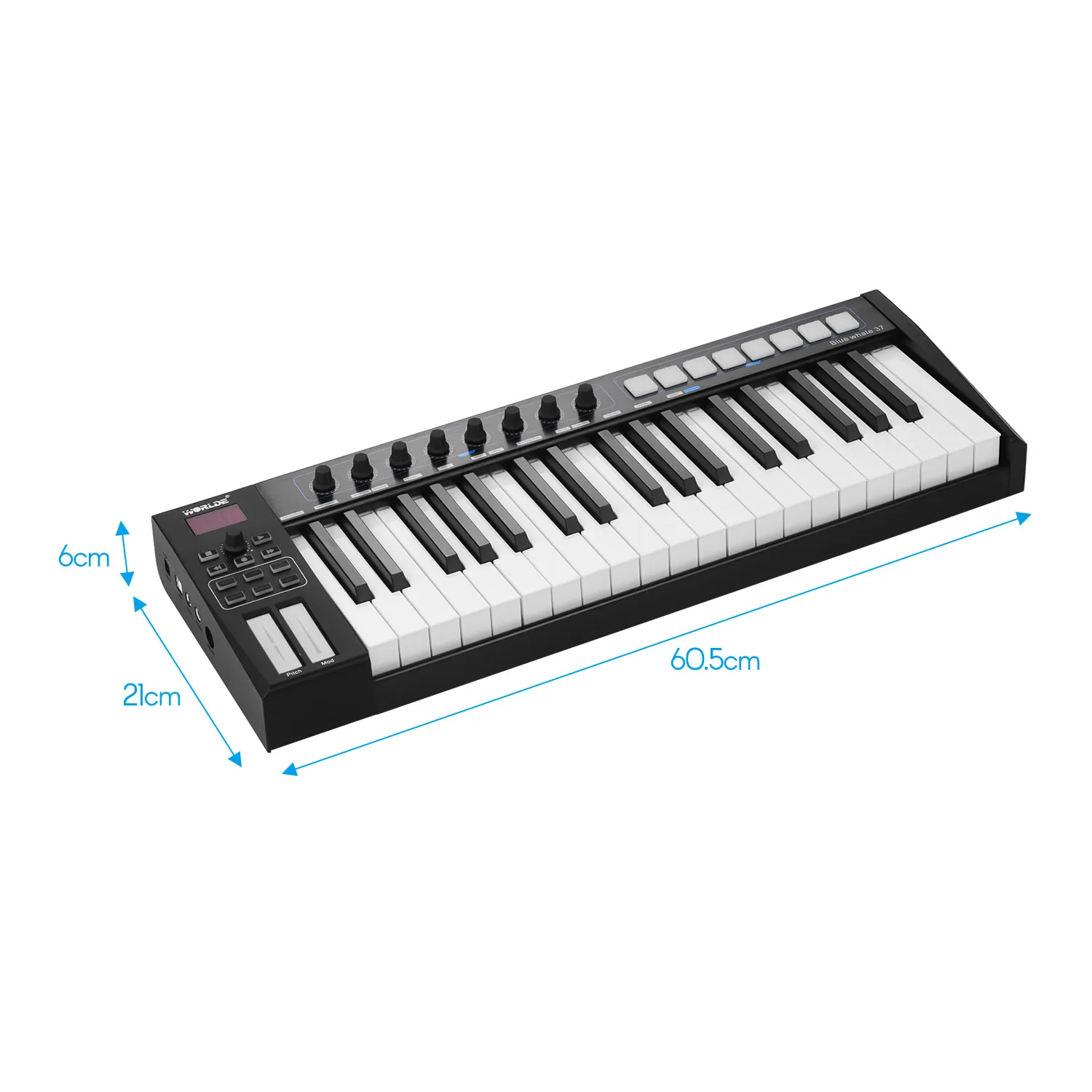 World Blue whale 37 USB MIDI контроллер клавиатуры 37 полувзвешенные клавиши 8 RGB с подсветкой триггерные подушки светодиодный дисплей