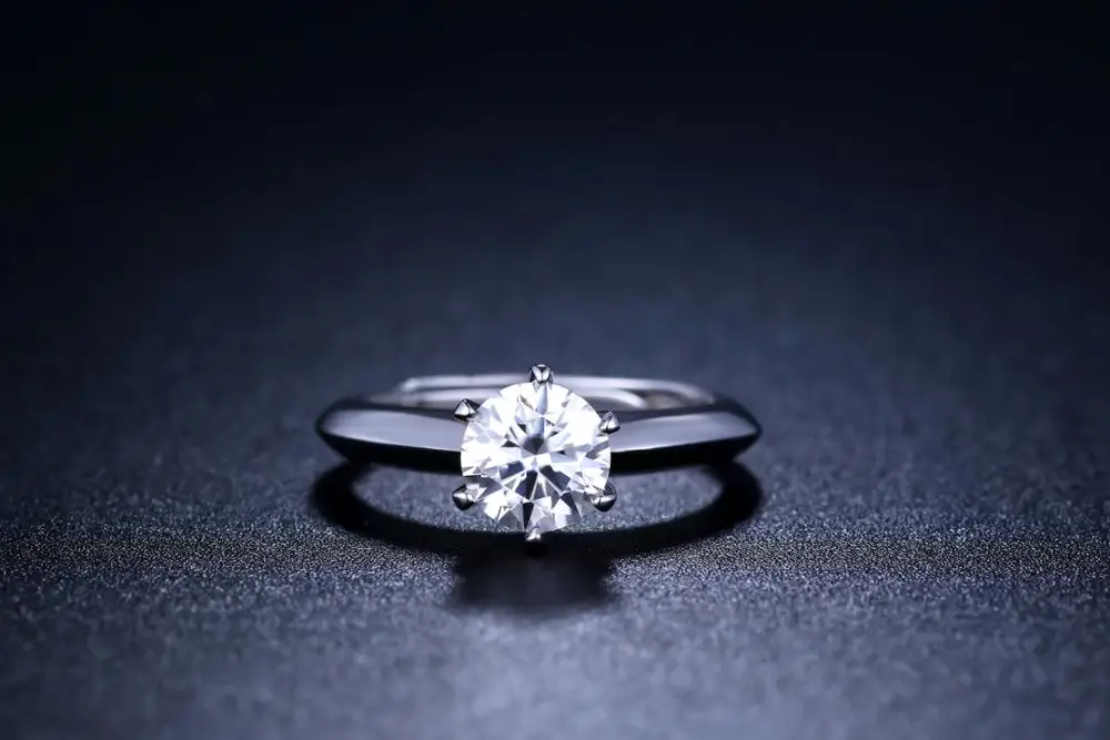 Круглое серебряное кольцо с муассанитом, 1ct D VVS, роскошное женское кольцо с муассанитом, регулируемое