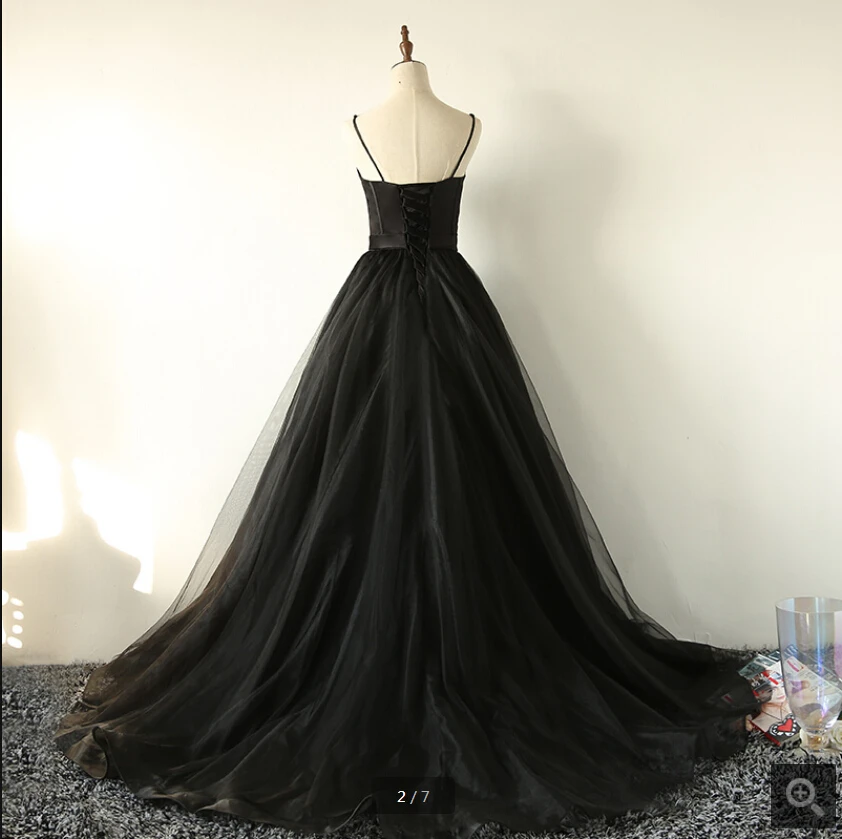 Vestido de festa, черное Тюлевое ТРАПЕЦИЕВИДНОЕ ПЛАТЬЕ на тонких бретельках, Формальные платья для выпускного вечера, милое декольте, корсетные сексуальные платья для выпускного вечера