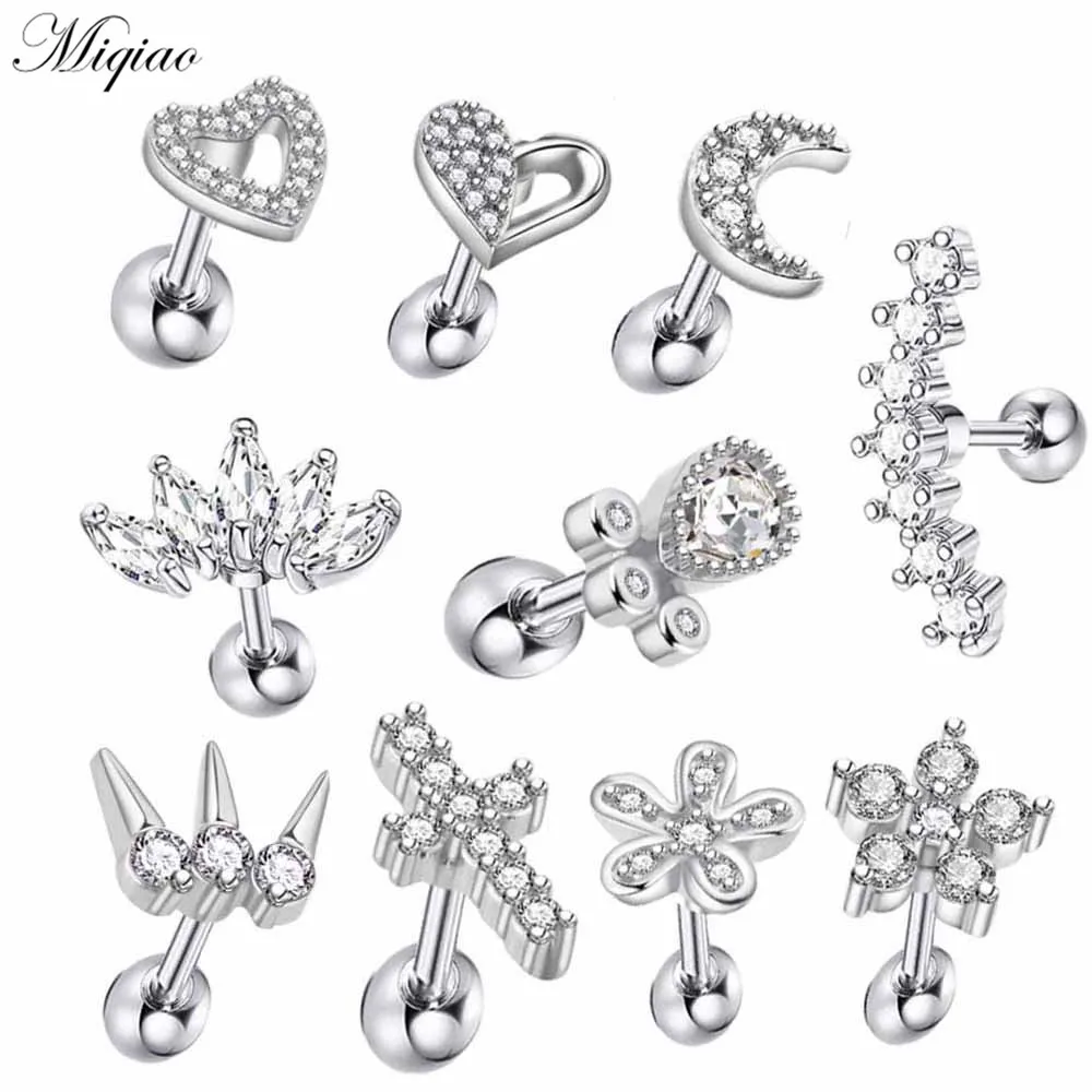 

Miqiao 10pcs Simple and Sweet Diamond-studded Moon Cross Earrings Body Piercing Jewelry