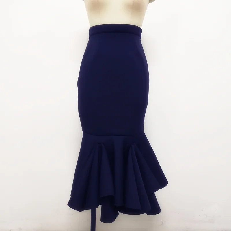 Для женщин Bodycon юбка в виде хвоста русалки Высокая Талия Slim с рюшами, облегающее по бедрам плотный стильный Сексуальный Saias Jupes Falads карьера юбка дропшиппинг