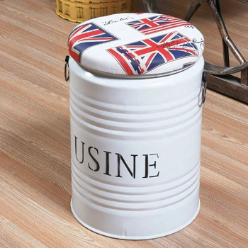 

American Retro Bar Chair Wrought Iron Oil Barrel Stool Paint Bucket Bar Stool Metal Barrel Stool Coffee Storage Stool