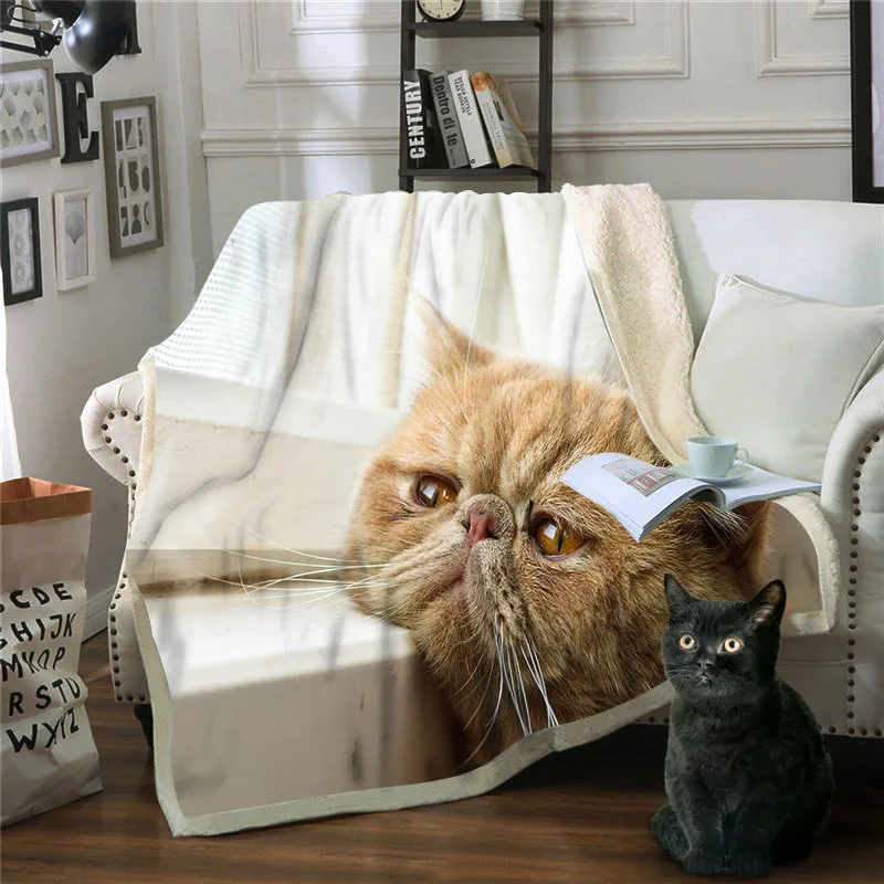 Кот, Слон серии 3D печатных двойной утолщаются хлопок плюшевые одеяла, диваны покрытые одеяла, Сиеста одеяла, квадратные одеяла