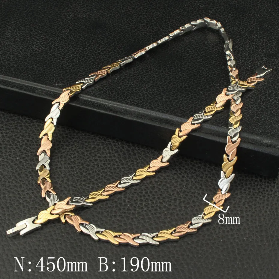 

3 Colors Fashion Jewelry Stainless Steel Chain Necklace & Bracelet Set For Woman SFKZBGEI