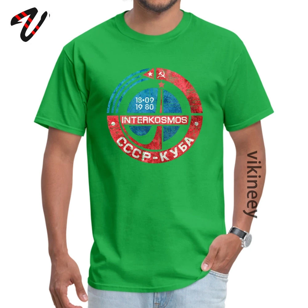 Europe Short Sleeve Tops &amp;amp; Tees Lovers Day Cheap Round Collar Cotton Tops Tees Men&amp;#39;s T Shirts Interkosmos_CCCP_Cuba_V Interkosmos_CCCP_Cuba_V01 green
