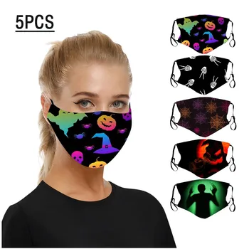 

5PC Halloween Pumpkin Print Protective Mask Cotton Breathable Multi-Purpose Face Cover Reusable Dustproof Mask mascarillas 2020