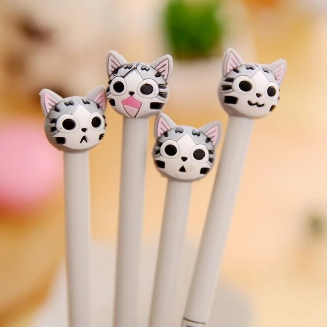 1pcs/lot Lovely 3D 0.5mm Black Ink Cat Design Cheese Cat Gel Pen Cute Soft Silicone Head Water Kawaii Pens