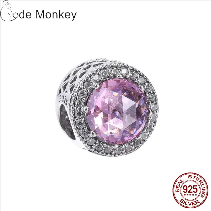 CodeMonkey,, настоящая 925 пробы, серебро, темно-розовый, бусины трава, талисманы, подходят для оригинального дизайна, браслет, сделай сам, ювелирное изделие для женщин 1008