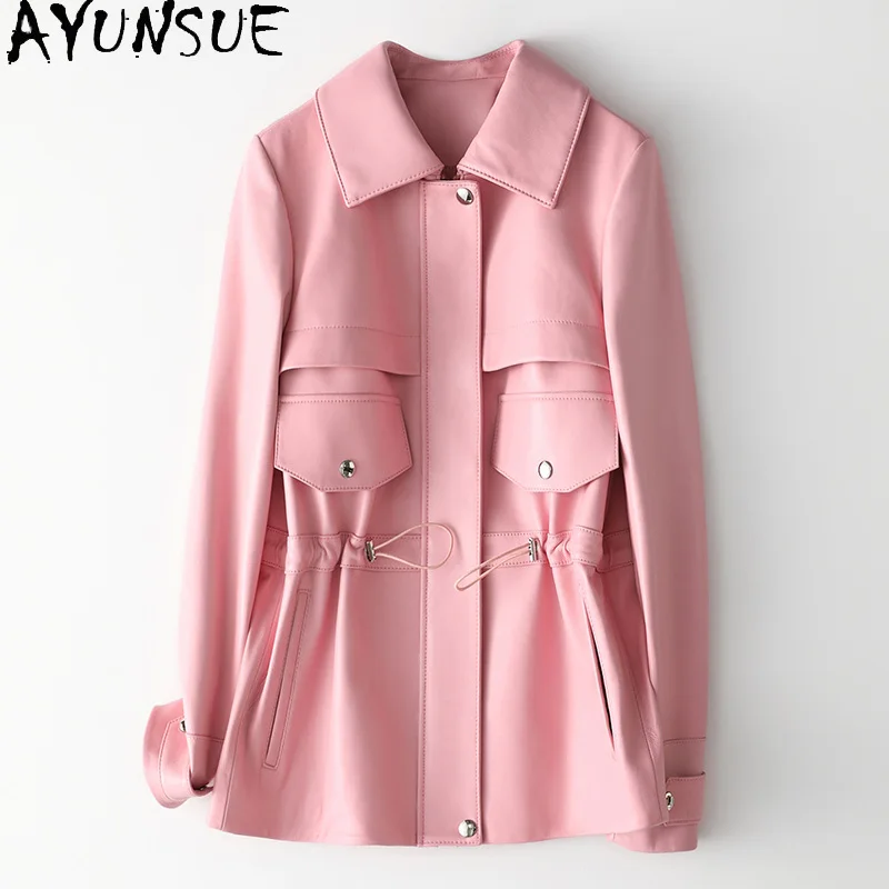 AYUNSUE 100 Natural Sheepskin Coat Female Genuine Leather Women Clothes 2020 Pink Real Leather