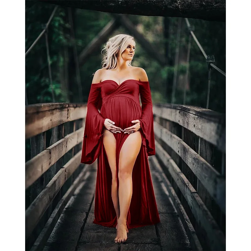Длинное хлопковое модное платье для беременных, для фотосессии, платье макси для беременных, удлиненное, длинное, необычное, для беременных, для фотосессии
