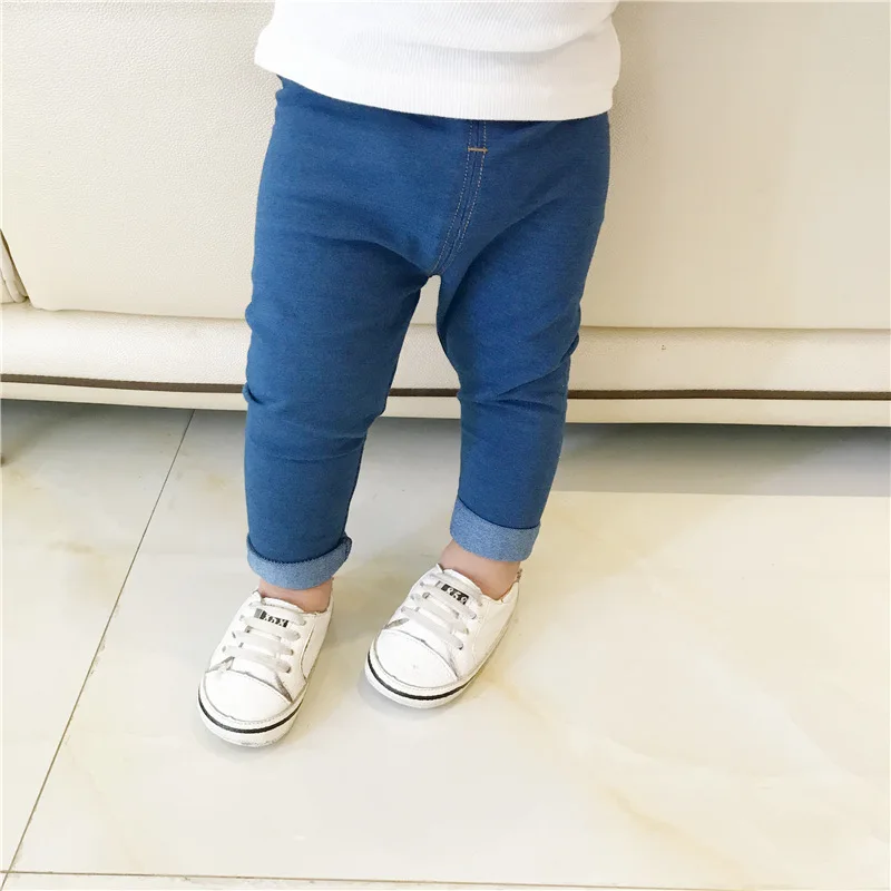 Chen Mom Infants/ г. Весенне-Осенние эластичные трикотажные брюки-Капри из джинсовой ткани для мальчиков и девочек
