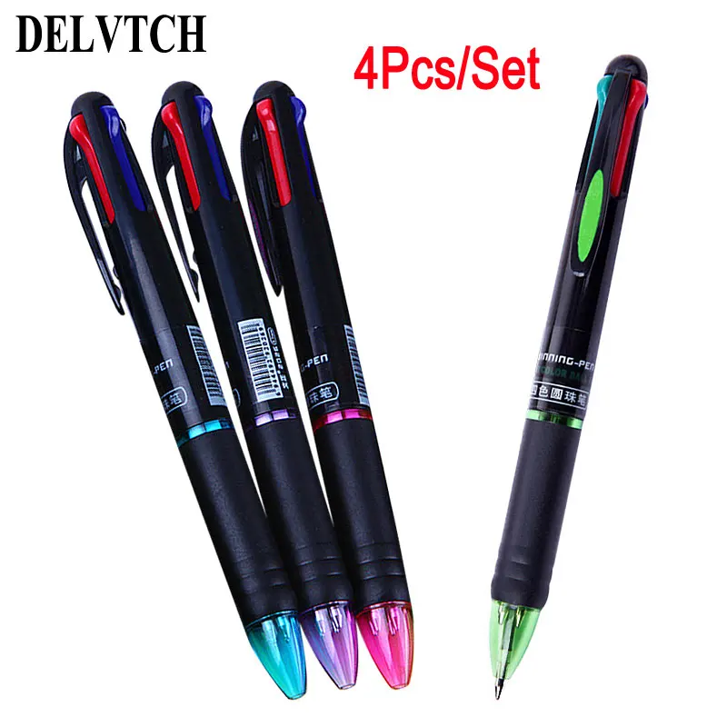 DELVTCH 0,7 мм 4 шт./компл. разноцветная ручка классическая приковывающая взгляд 4in1 красочные Выдвижная шариковая ручка многофункциональная шариковая ручка для школы