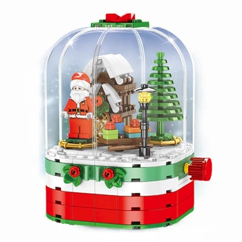 

Revolving Christmas Hut Puzzle Assembled Building Block Sets Santa Claus Dust Cover Bricks Toys for Children Gift