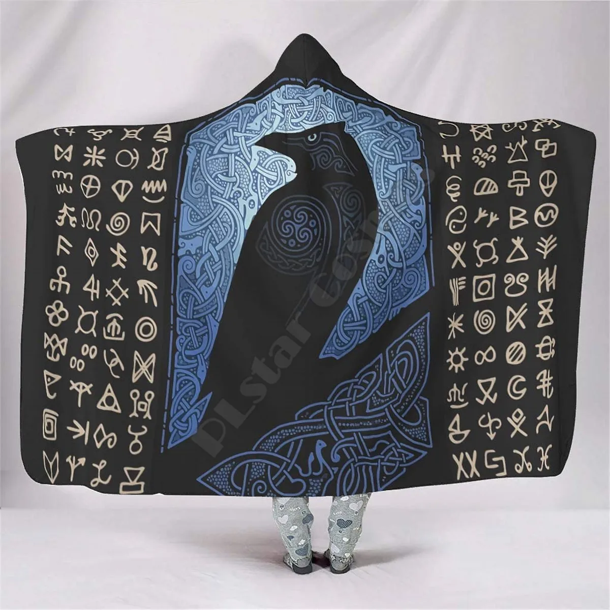 

Viking Tattoo 3D Printed Hooded Blanket Adult child Sherpa Fleece Wearable Blanket Cuddle Offices in Cold Weather Gorgeous 05