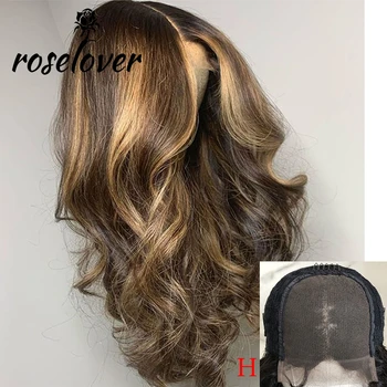 

150% Ombre Lace Closure Honey Blonde Colored BodyWave Closure 4*4 Lace Highlighted Human Hair Wigs Bleached Knot For Women Black