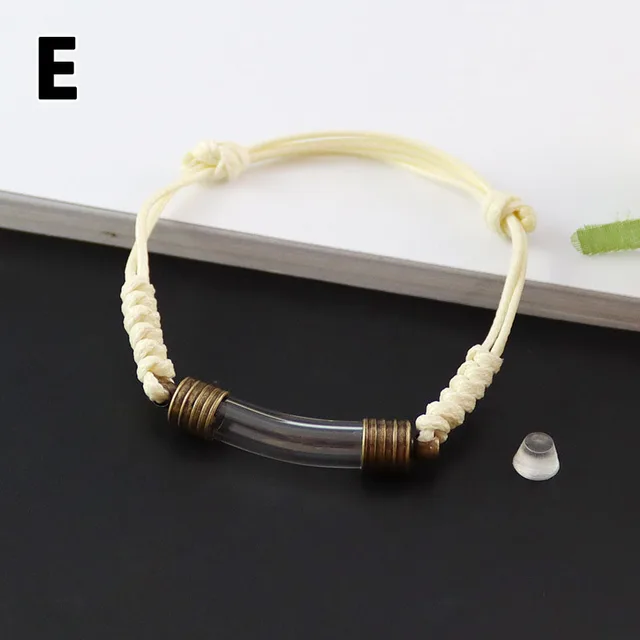 6 Colors Adjustable Handmade Clear Tiny Glass Tube Vial Cord Bracelet Memorial Writing Name Ash Hair Locket Pendant E