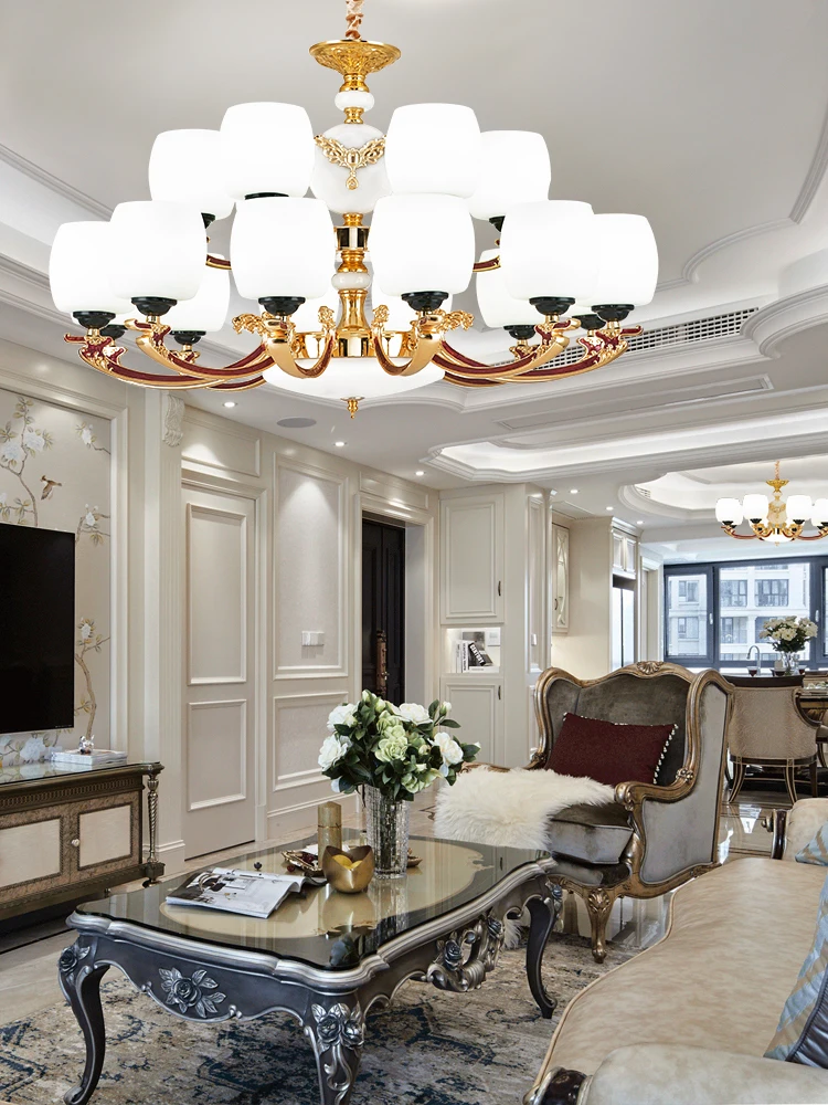 European Luxury Chandelier Lighting Zinc Alloy Compound Building Big Hanging Lamp Jade Living Room Lobby Villa Hotel Luminaires