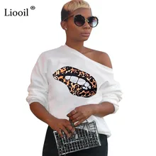Liooil Леопардовый топ с принтом губ белые футболки женская осенняя одежда осенний пуловер с длинными рукавами и круглым вырезом Футболка женская футболка Топы