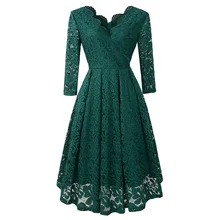 Высококачественное кружевное платье с перекрестным двойным v-образным вырезом для выпускного вечера элегантное торжественное платье длиной до середины икры с рукавами три четверти