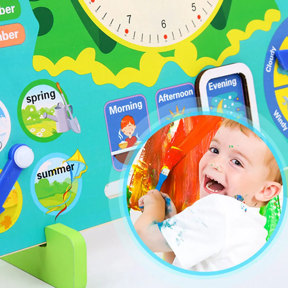  Wooden Montessori Toys Baby Weather Season Calendar Clock Time Cognition Preschool Education Teachi - 4000179776434