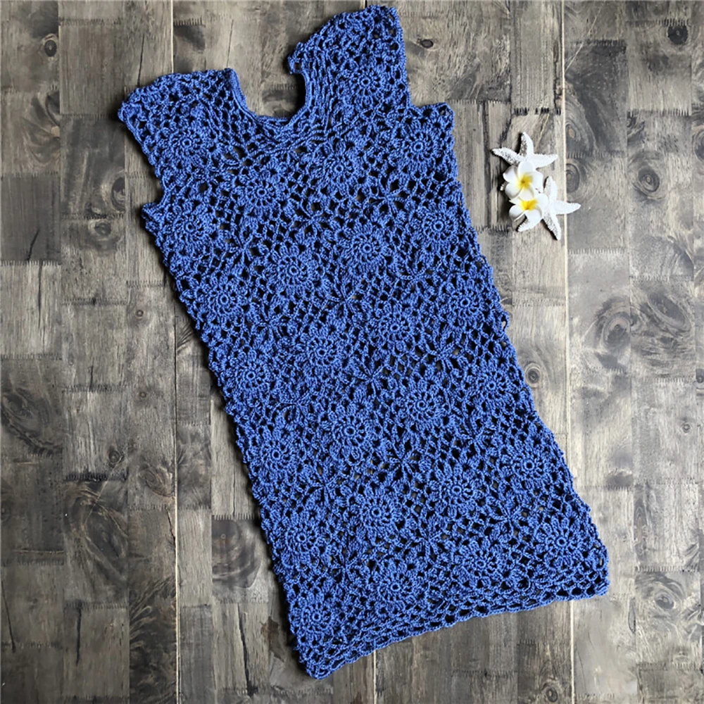 blue Sfit, вязаное крючком сексуальное пляжное платье, хлопок, накидка, прозрачный купальник, открытая туника, накидка, летний черный купальник - Цвет: blue